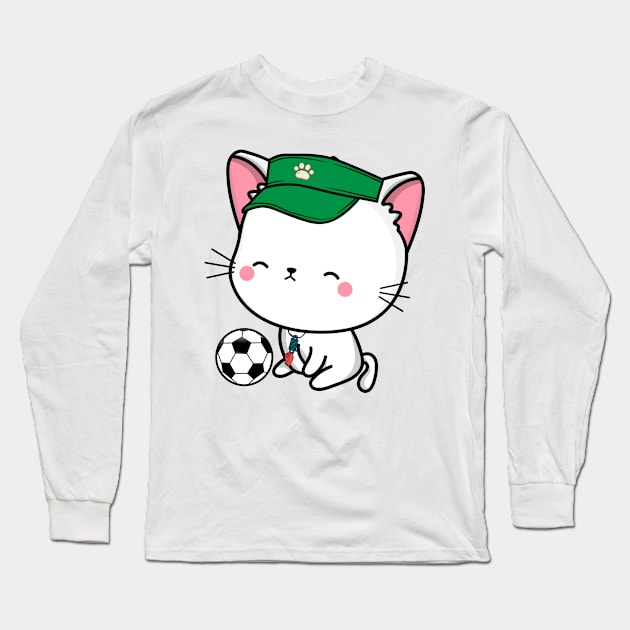 Angora Cat Playing Soccer Long Sleeve T-Shirt by Pet Station